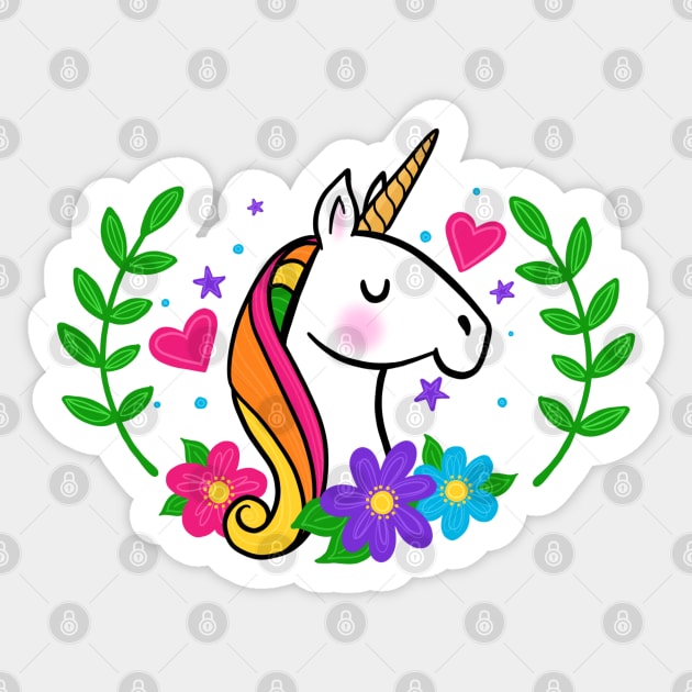 Colorful Rainbow Unicorn with Flowers Sticker by 513KellySt